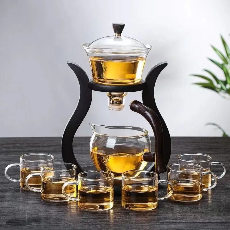 Glass Tea Set Semi Automatic Drip Teapot with Infuser and Teacups