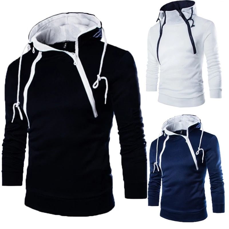 Mens High Neck Zipper Hoodie Sweatshirt for Casual Winter Wear