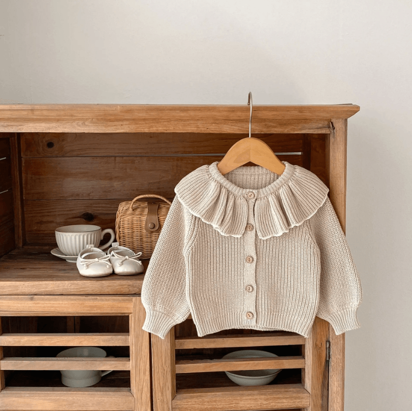 Baby Girl Ruffle Collar Knit Cardigan Soft Toddler Girl Knitted Sweater Coat