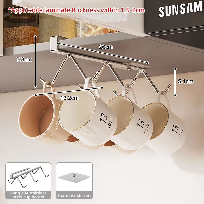 304 Stainless Steel Under Cabinet Coffee Mug Holder Rack