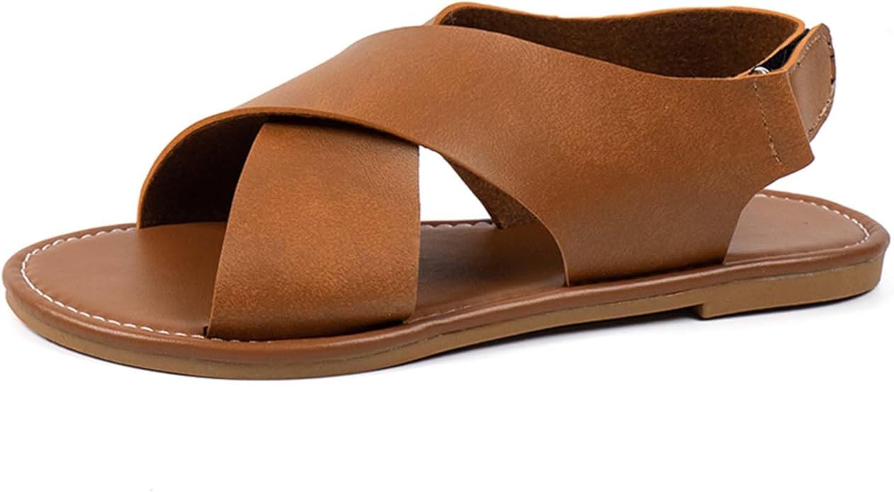 Summer Comfort Women's Flat Sandals – Soft PU Leather Beach Footwear for 2025