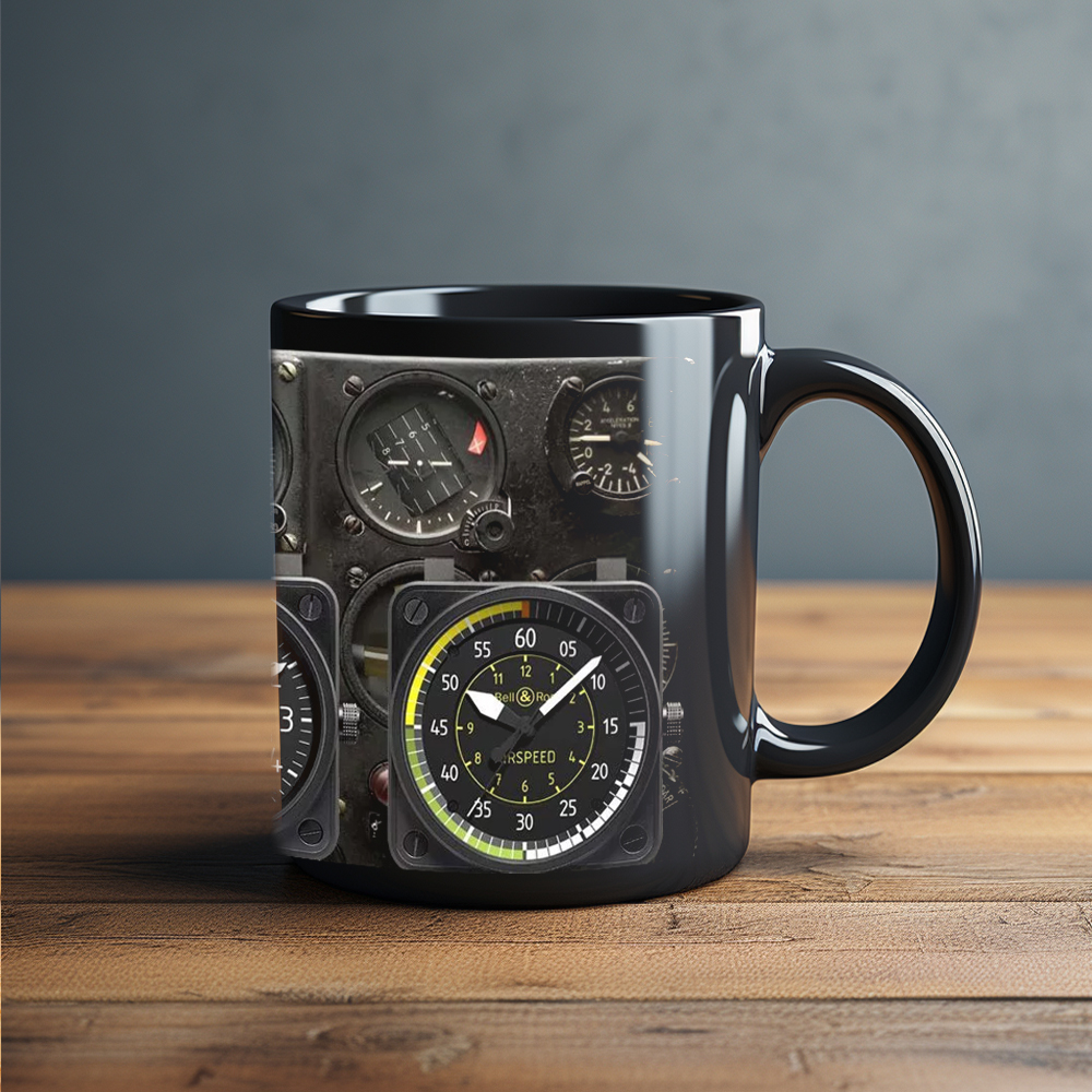 Dad Birthday Gift, Spaceship Combat Aircraft Instrument Panel Coffee Mug, Black Ceramic Mug, Father Tea Cup