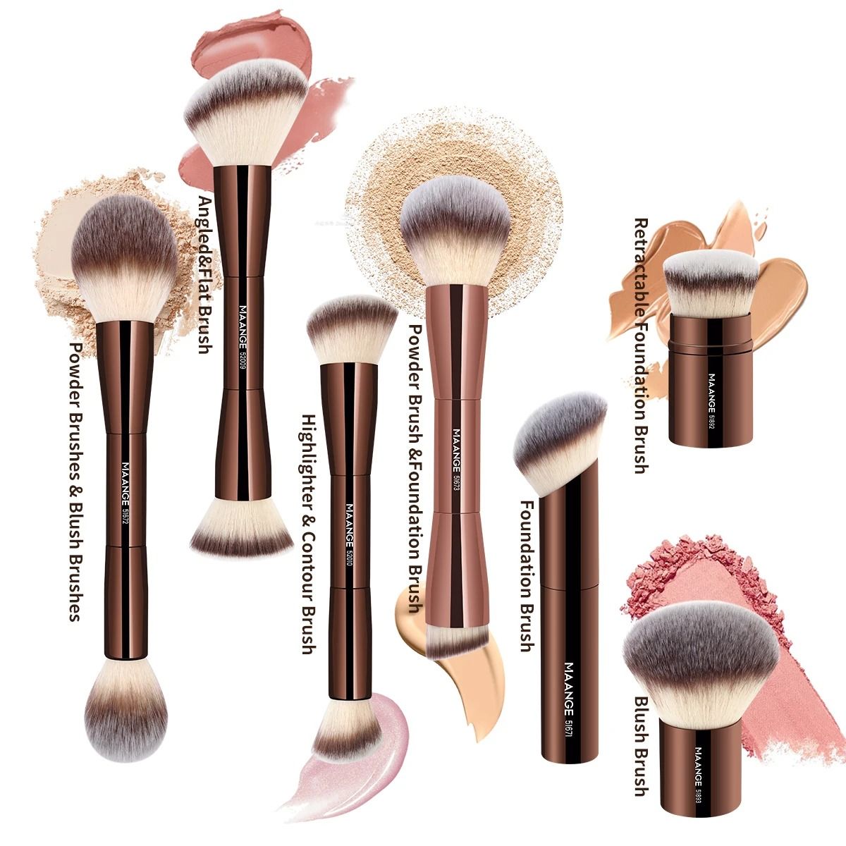 Maange Makeup Brushes Double Head Foundation Powder Concealer Blusher Bronzer Makeup Brush
