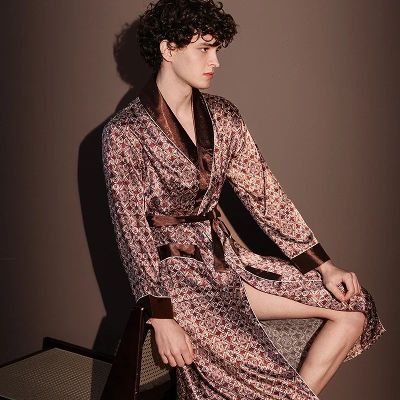 IceSilk Luxe Mens Lightweight Summer Robe – Breathable Printed Bathrobe & Loungewear