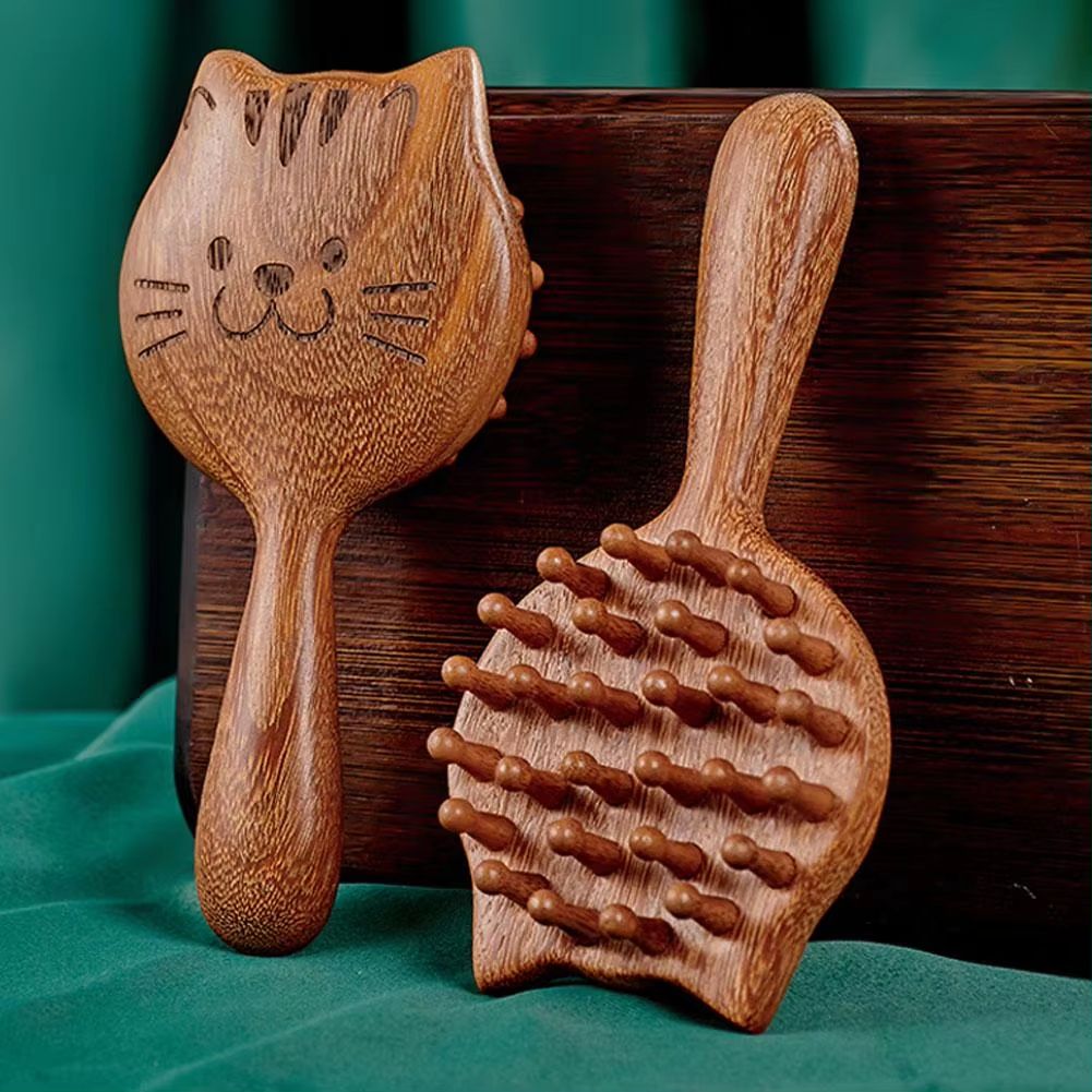 Sandalwood Scalp Massage Comb 28-Tooth Wide Wooden Gua Sha Comb for Hair & Head Therapy