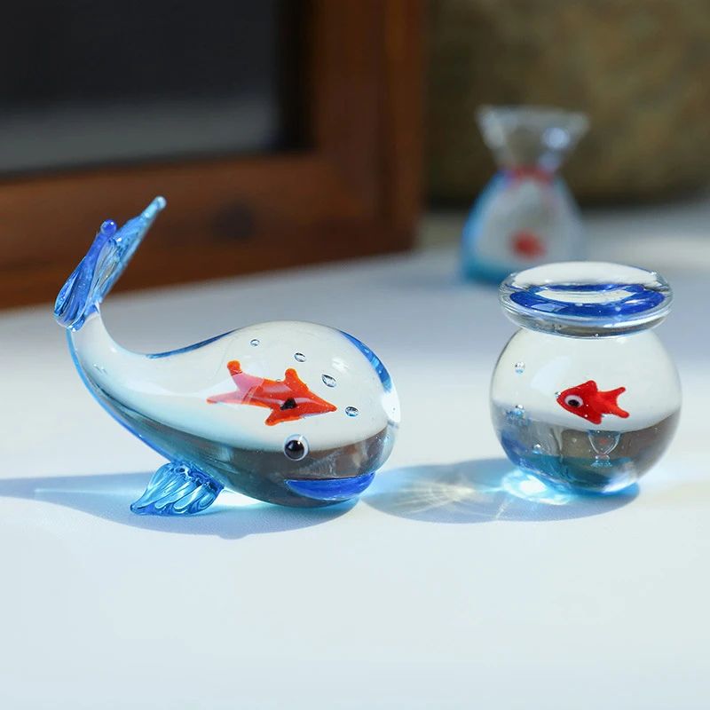 Handcrafted Glass Pocket Fish Figurine Mini Colorful Desktop Decor