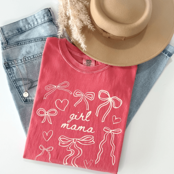 Girl Mama Shirt Cute Bow Graphic Tee Trendy Mom T-Shirt Casual Womens Top
