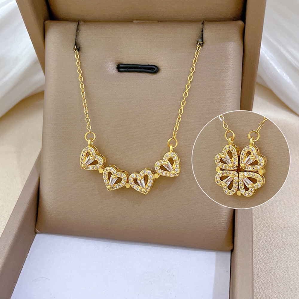 Heart Shaped Clover Necklace Pendant, Stainless Steel Magnetic Love Necklace for Women, Gift Jewelry