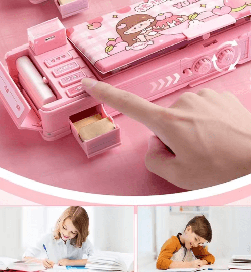 Multifunction Password Lock Pencil Box Double Layer Student Organizer