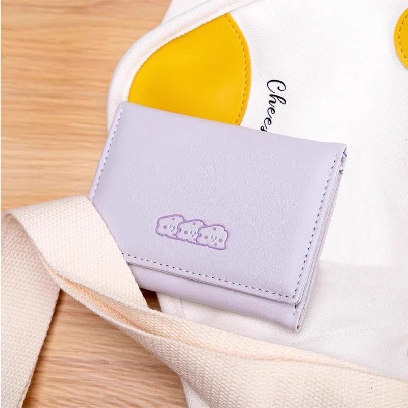 Cute Cartoon Tri-Fold Wallet Large Capacity for Schoolgirl Stylish Compact Card Holder