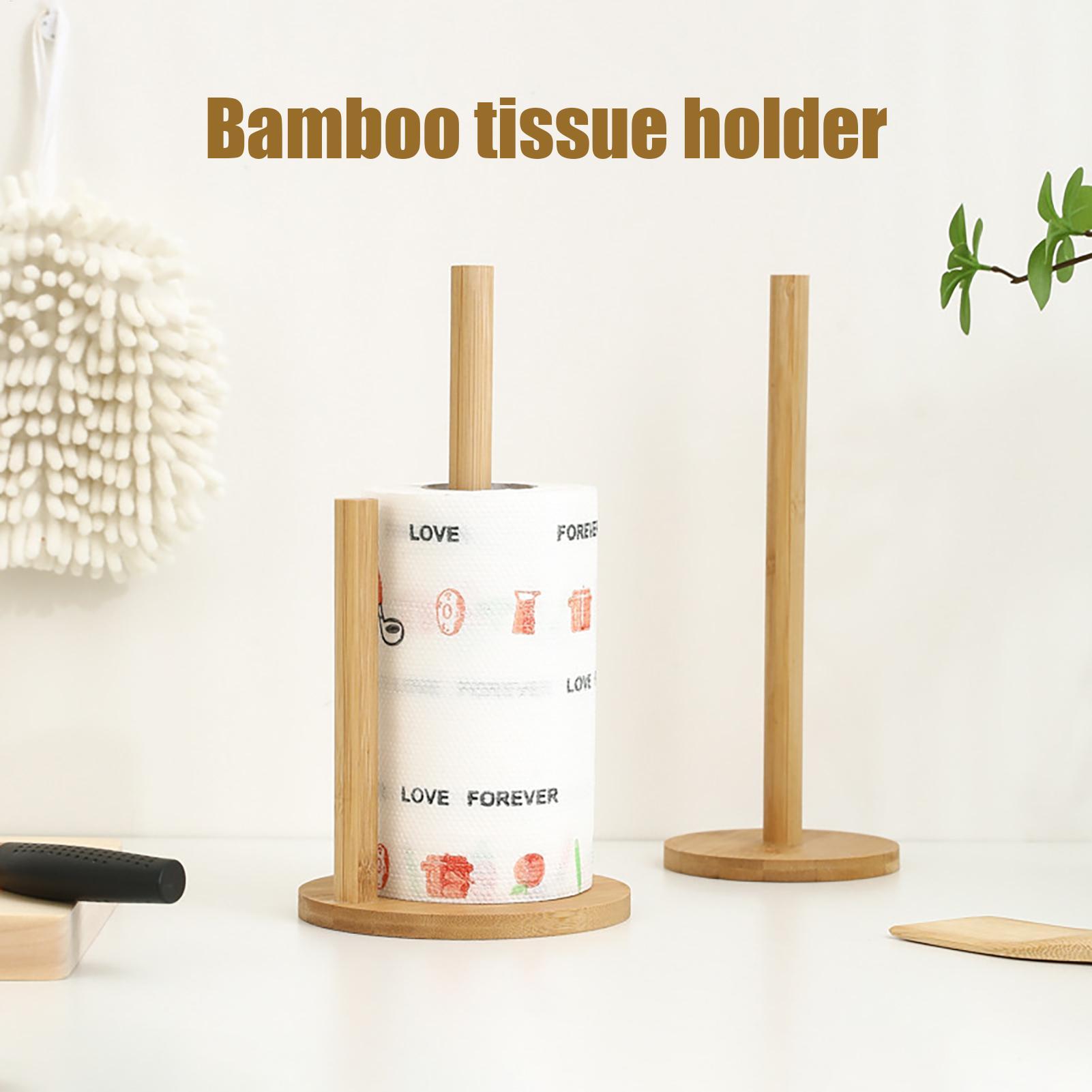 Rustic Wooden Paper Towel Holder with Anti Slip Base for Farmhouse Kitchen Countertop