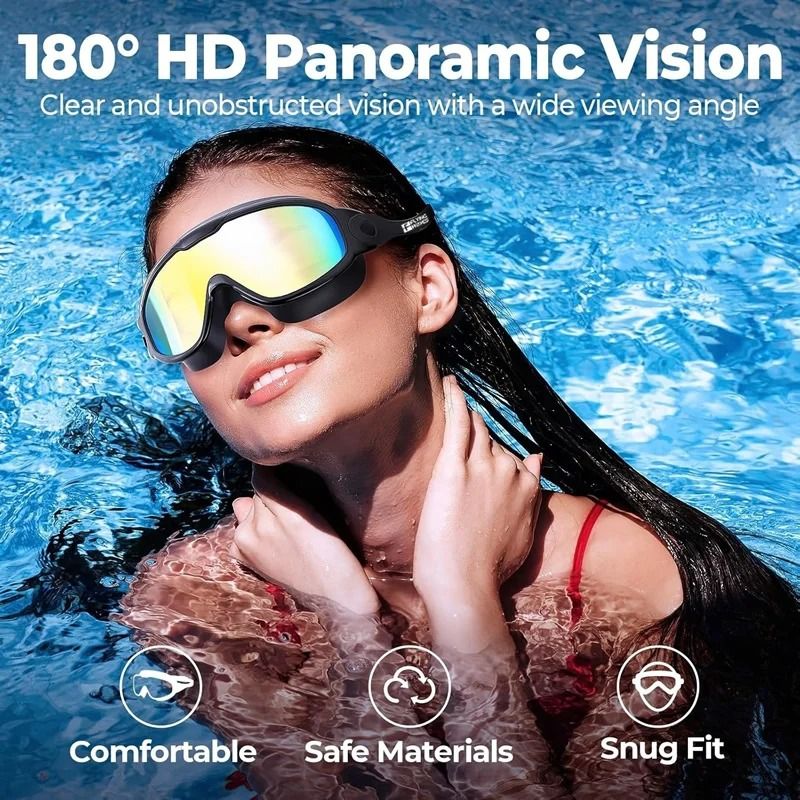Large Frame Adult Swim Goggles with Anti-Fog Coated Lens and UV Protection