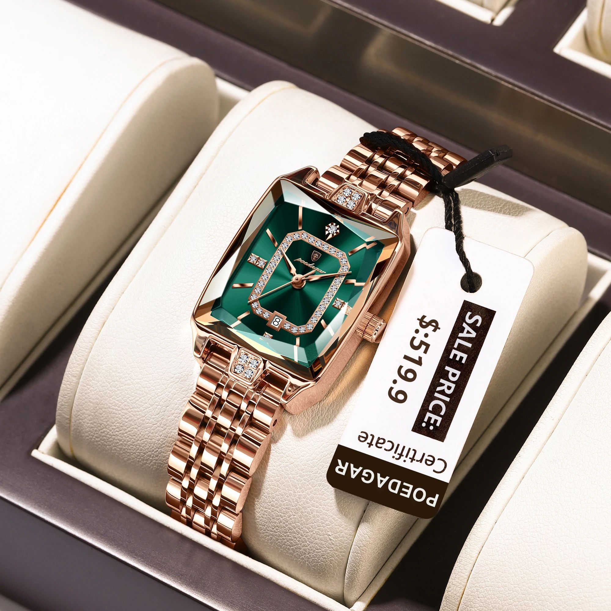 POEDAGAR Luxury Waterproof Rectangle Women's Quartz Watch with Calendar