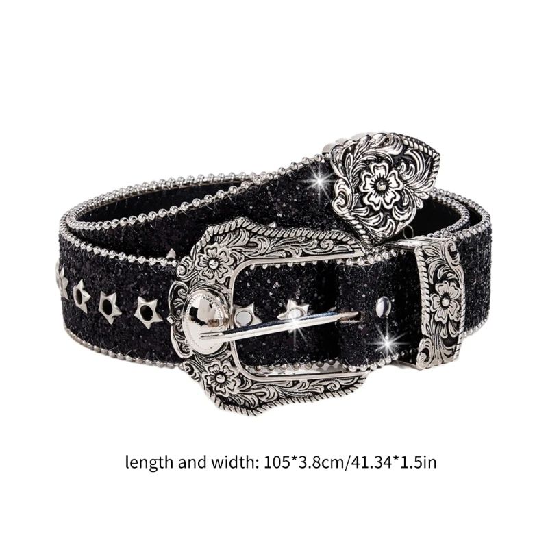 Glitter Sequined Waist Belt with Sparkling Buckle