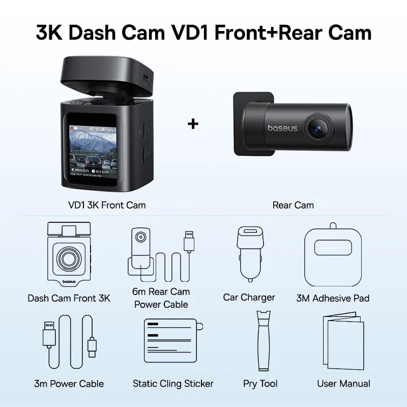 3K Dual-Channel Dash Cam with Integrated GPS