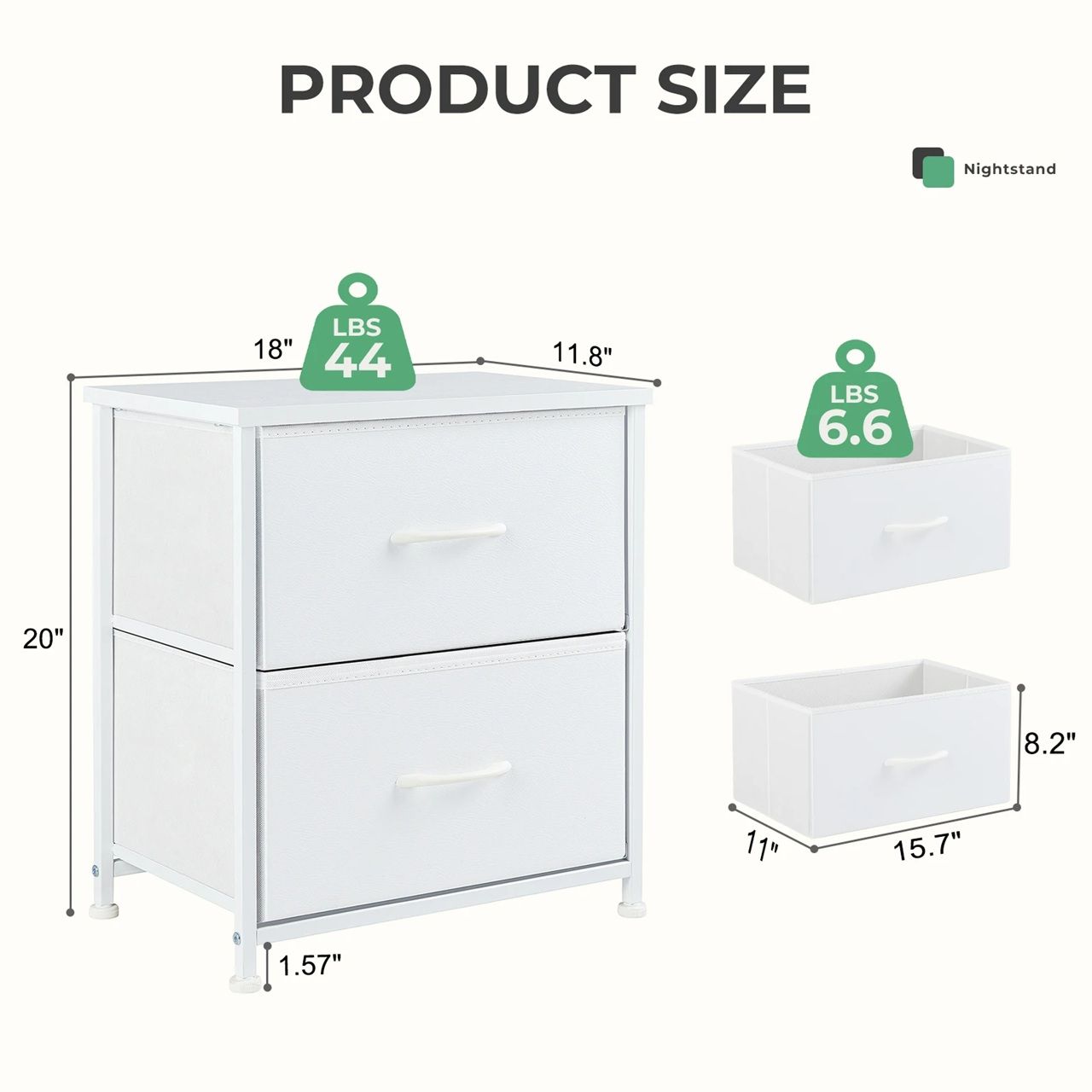 JHK 2-Piece Fabric Drawer Nightstand Set – Lightweight Storage for Bedroom, Dorm, or Office