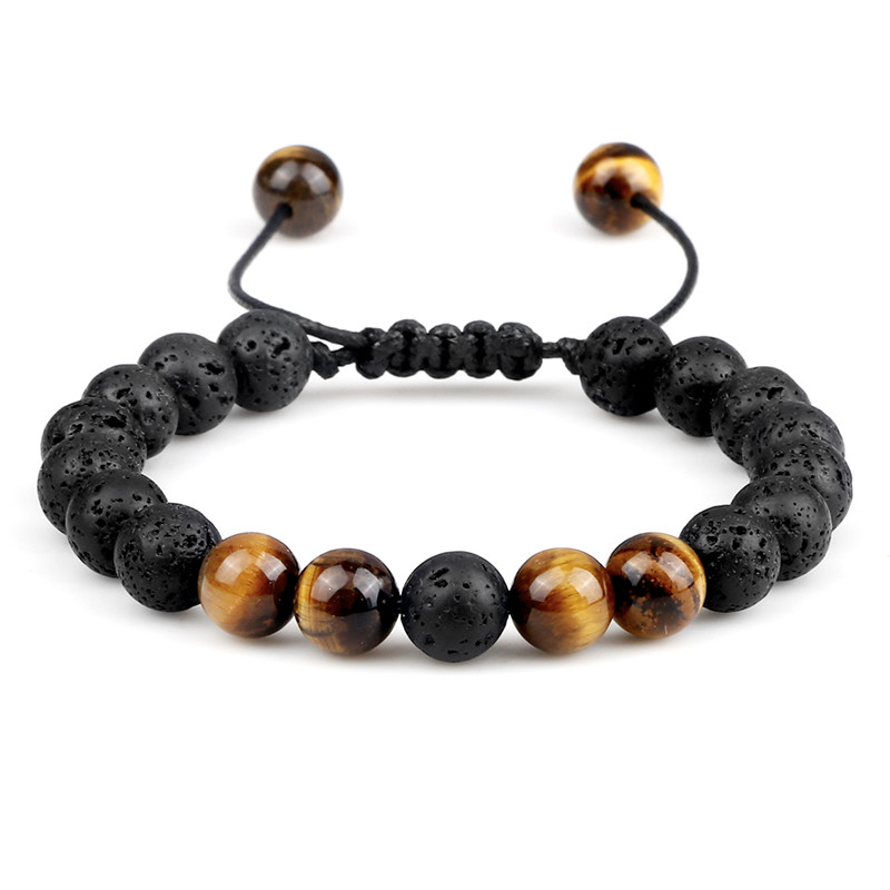 Beads Bracelet with Tiger Eye Adjustable Braided Rope Bangles Healing Jewelry for Men Couples Women