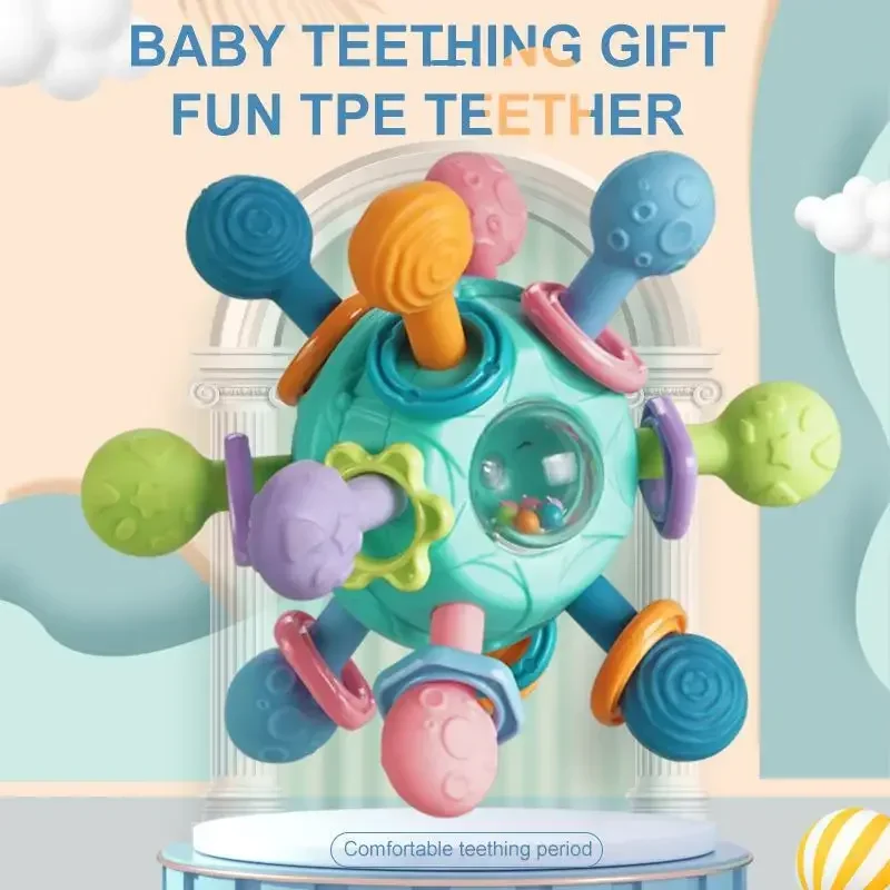 Rotating Baby Rattle Teether  Sensory Development Toy for Infants