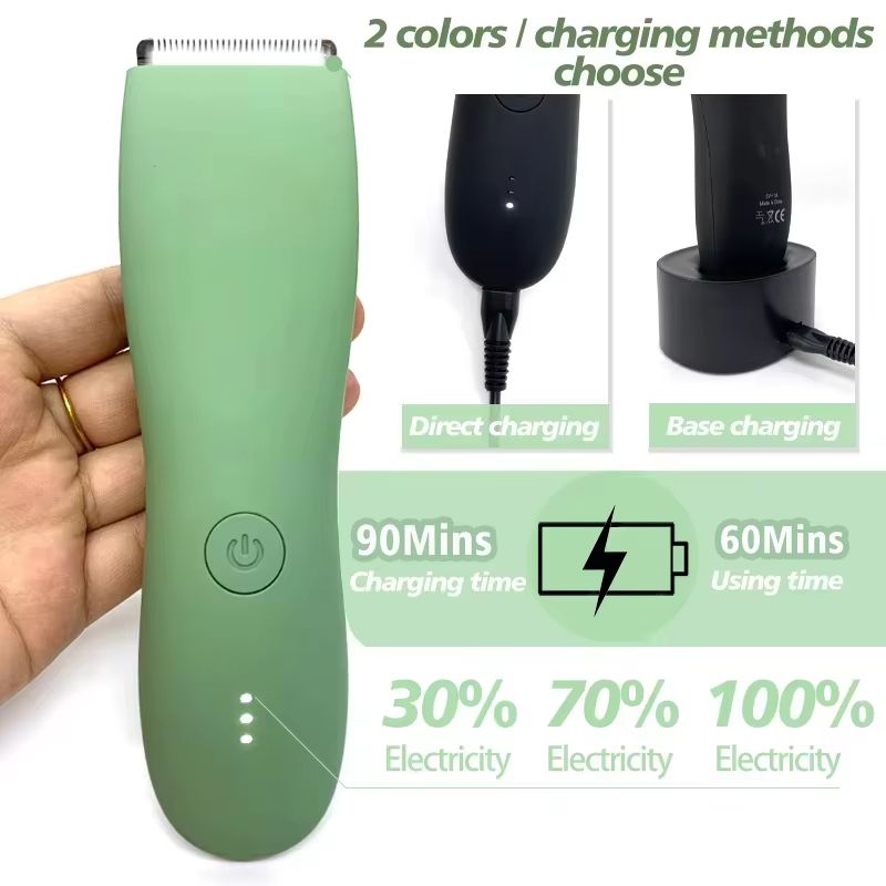 Men's Waterproof Body Hair Trimmer – Groin & Pubic Groomer with Replaceable Ceramic Blade