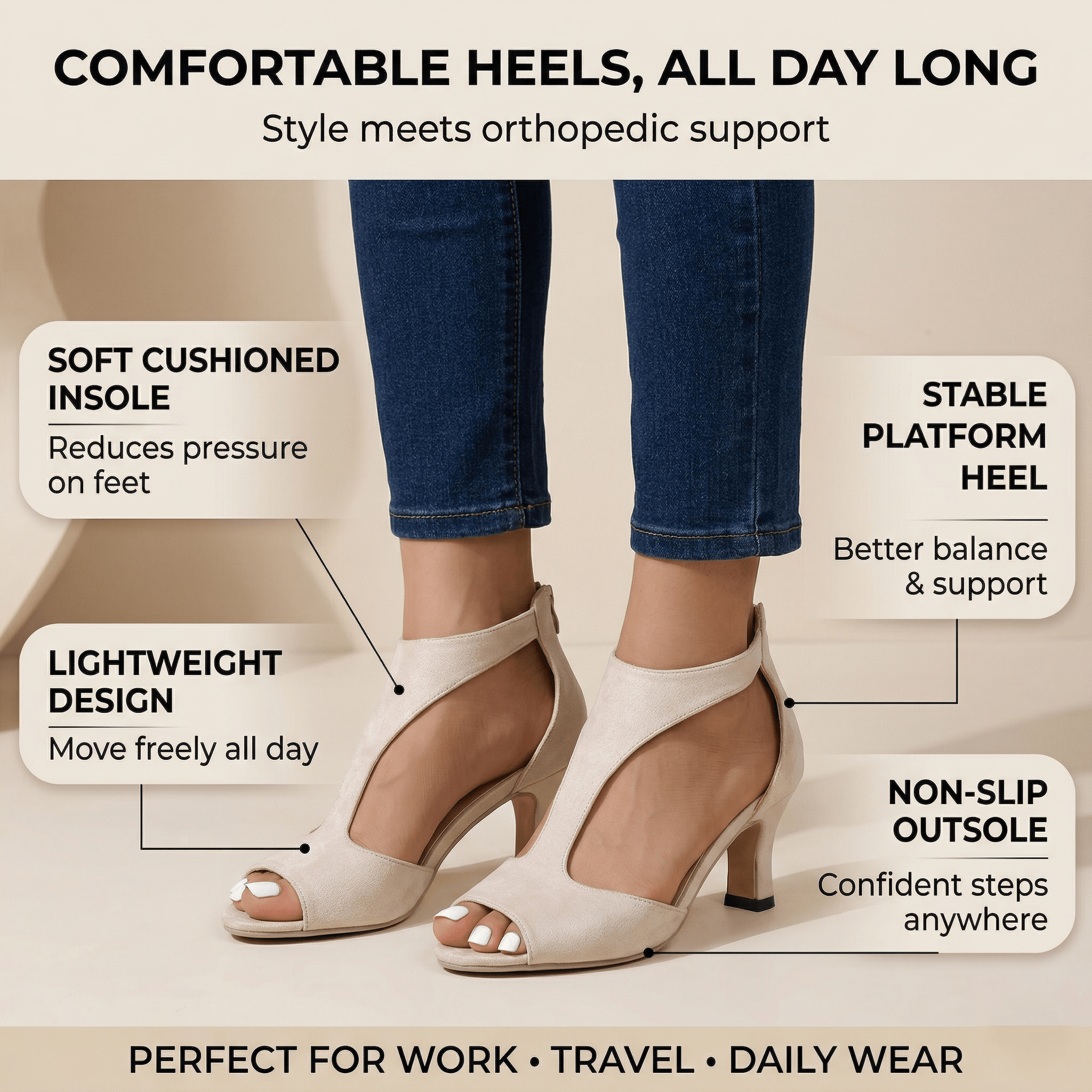 Orthopedic High Heels, Comfortable Platform Sandals for Women