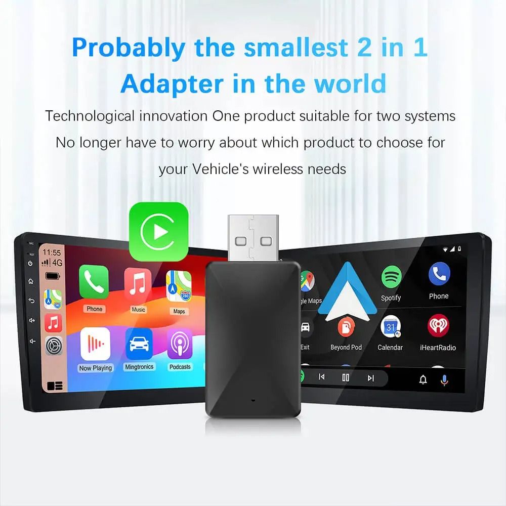 2 in 1 Wired to Wireless CarPlay and Android Auto Adapter USB Plug and Play