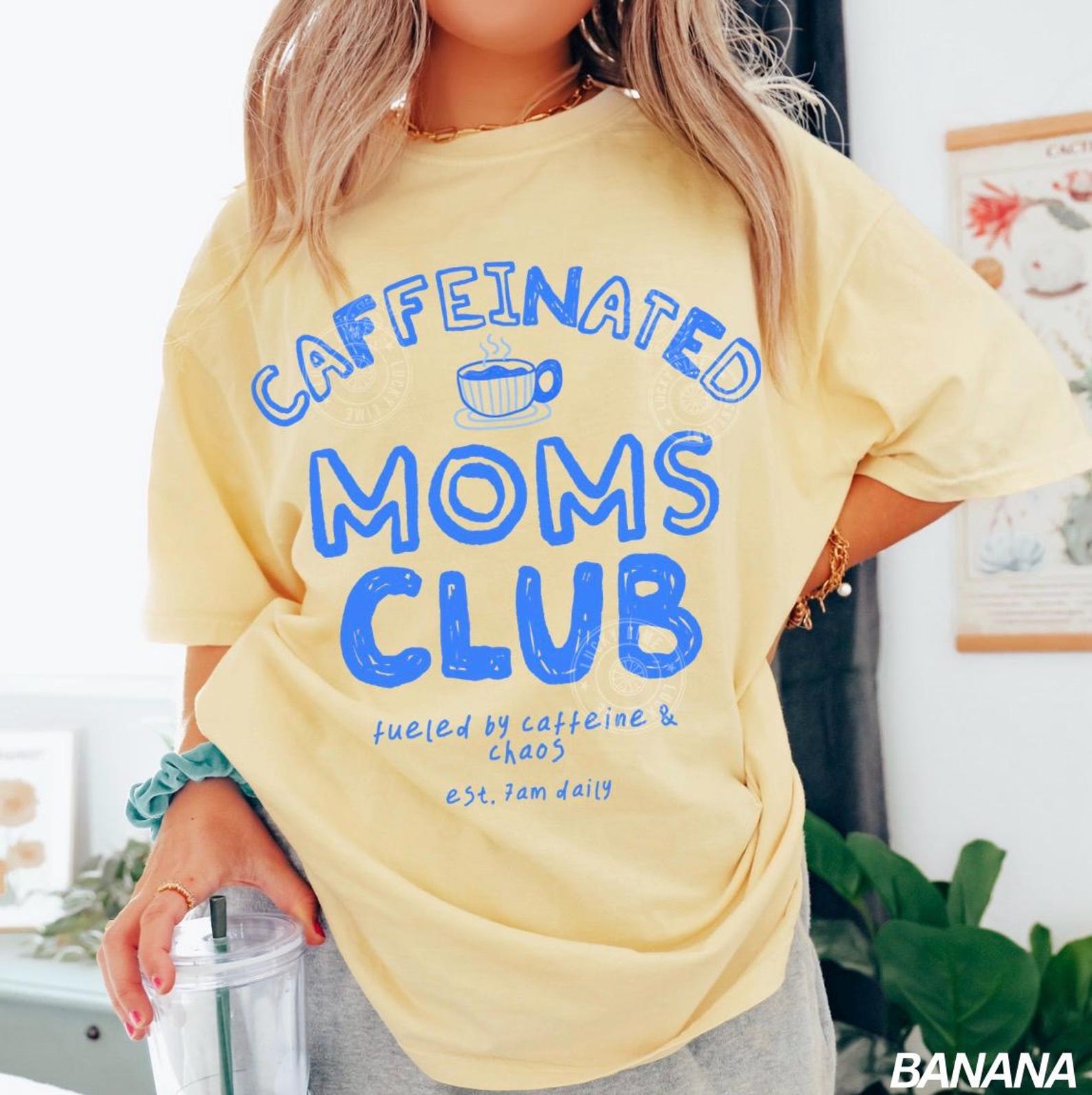 Caffeinated Moms Club Shirt Funny Mom Coffee Lover Graphic Tee Cute Outfit