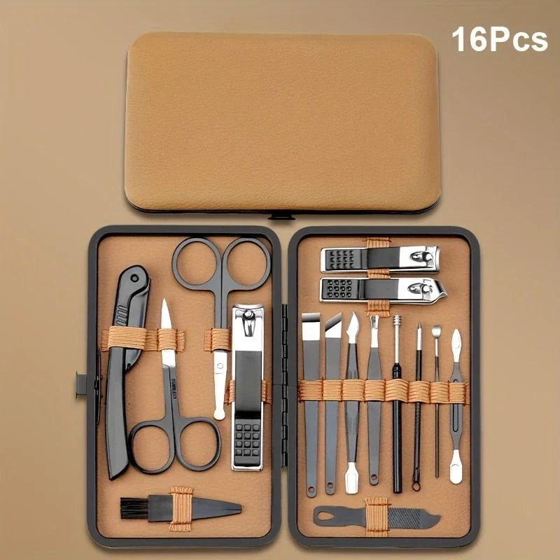 Professional Nail Care Tool Set with PU Leather Case Stainless Steel Clippers