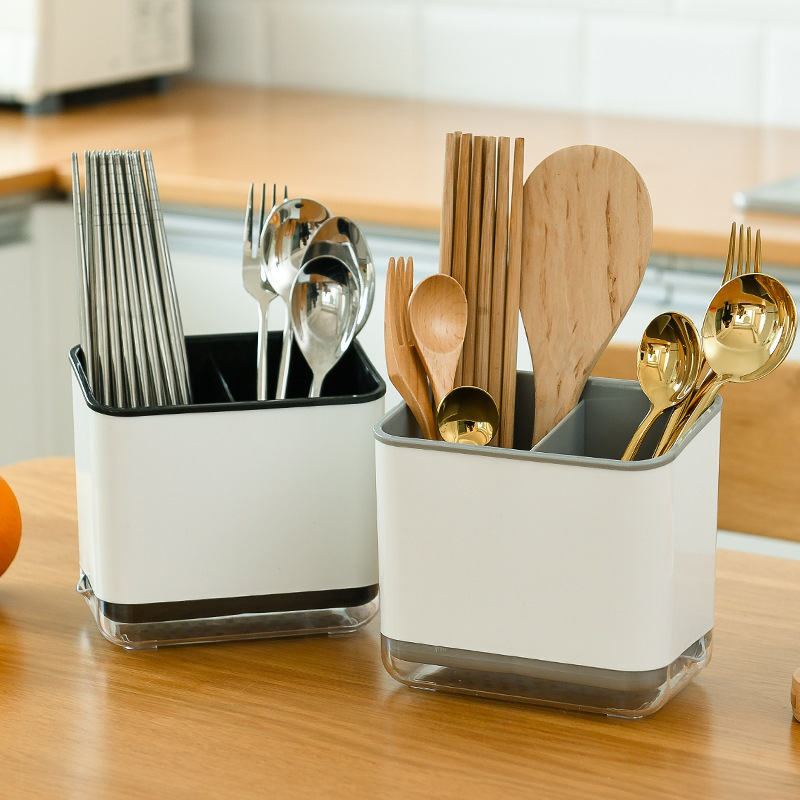 Kitchen Utensil Organizer, Double Layer Cutlery Drain Rack, Detachable Chopsticks Cage