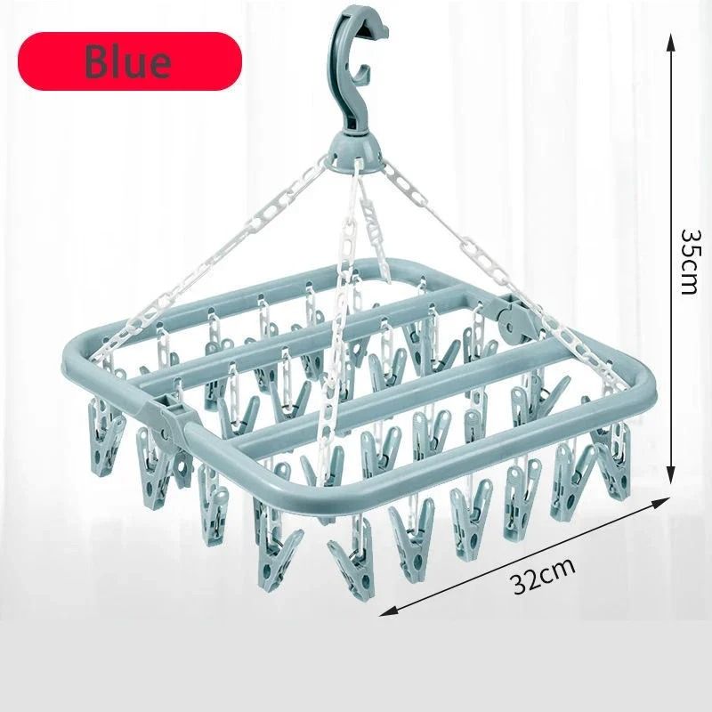 Foldable Clothes Drying Hanger With 32 Clips Space Saving Sock And Underwear Drying Rack