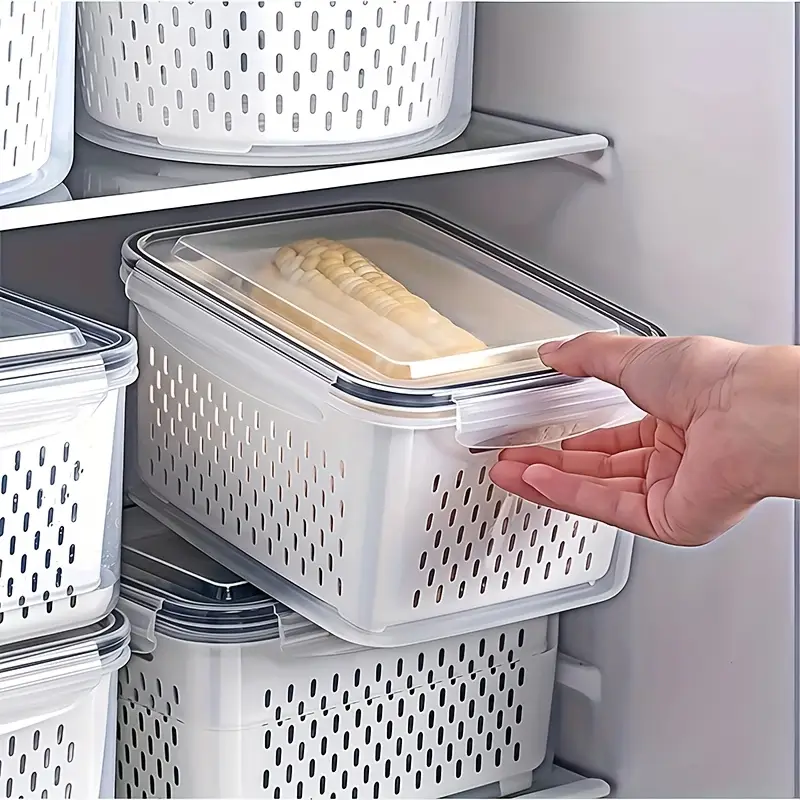 Reusable Plastic Food Storage Containers, Leak-Proof Set with Drain Baskets, Refrigerator Safe