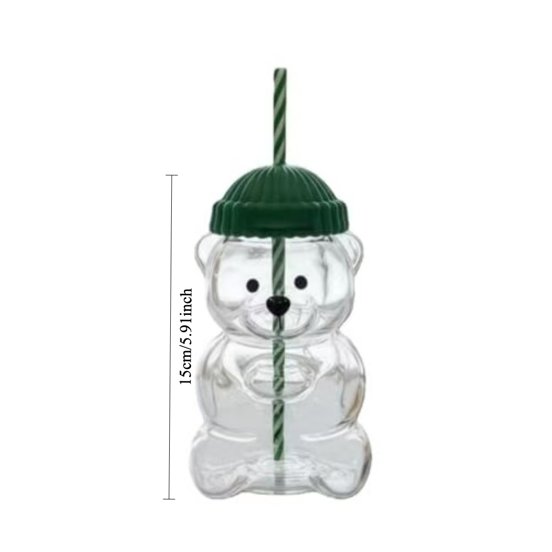New Cartoon Bear Shaped Coffee Mug, Cute Bear Mug Glass Cup With Straw, Transparent Milk Coffee Water Cups