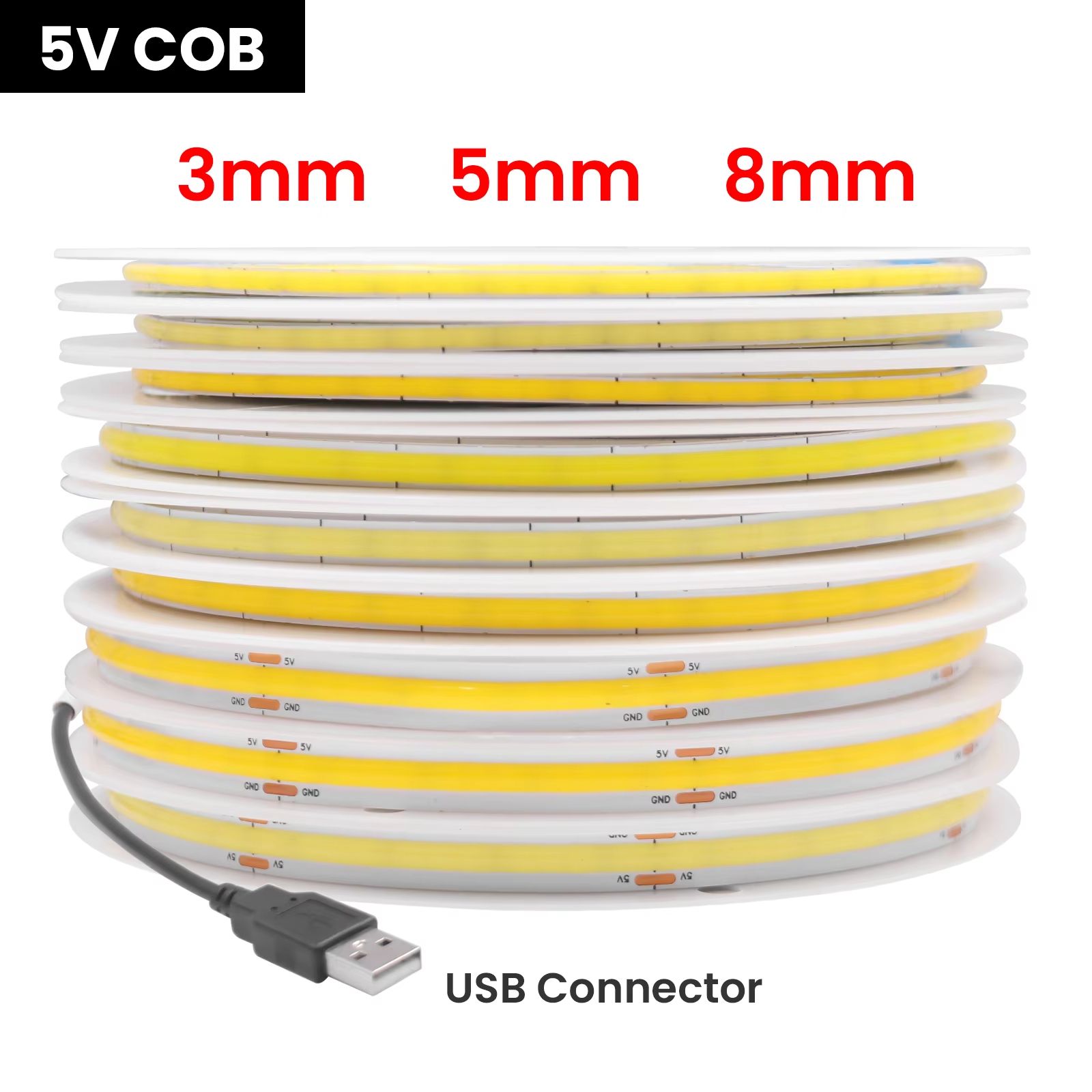 UltraSlim USB 5 V COB LED Strip Light – Multi-Colour Flexible Ribbon for TV Back-Light & Home Decor