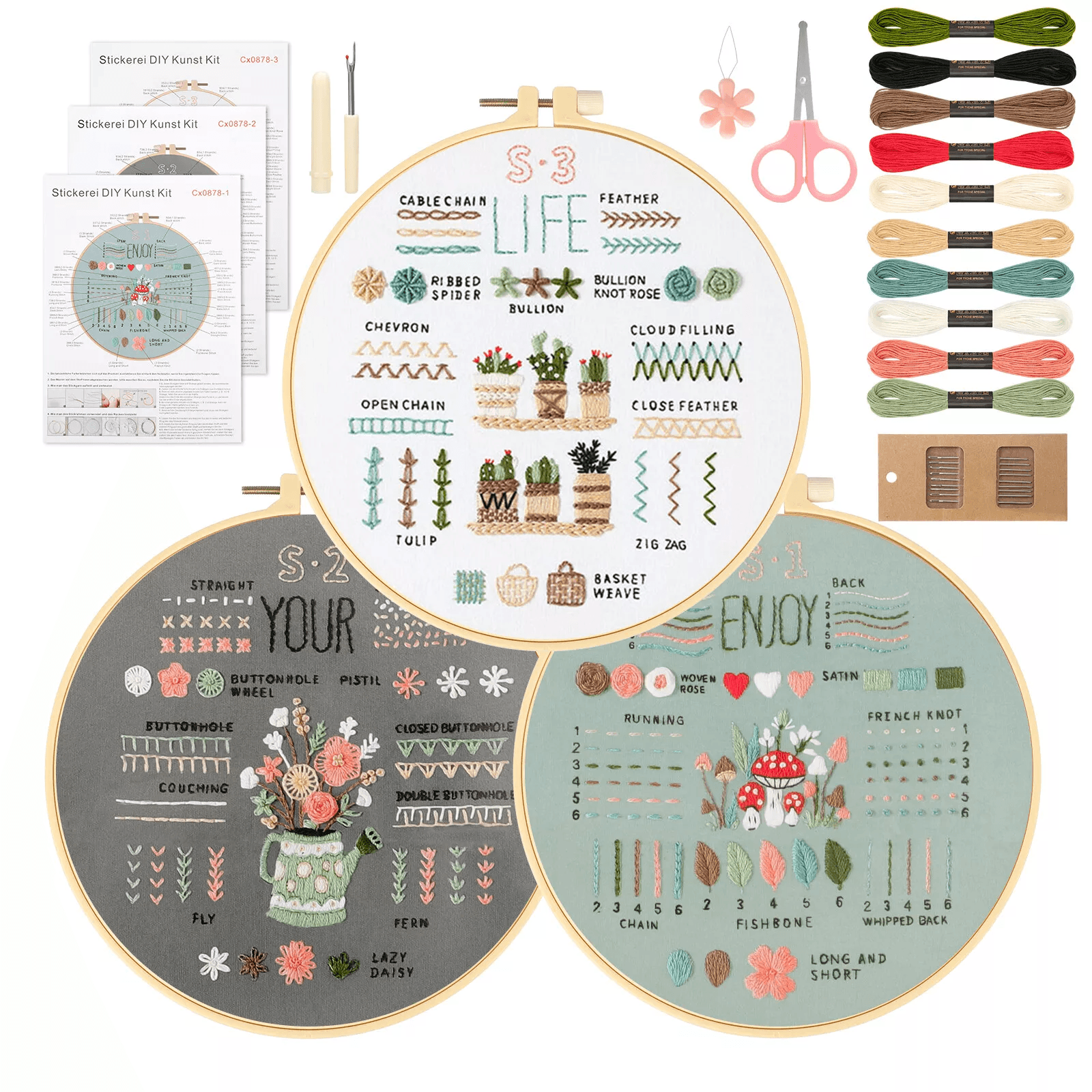 Embroidery Kit Art Craft Sewing Set, DIY Cross Stitch Starter Kit for Beginners with Floral Patterns