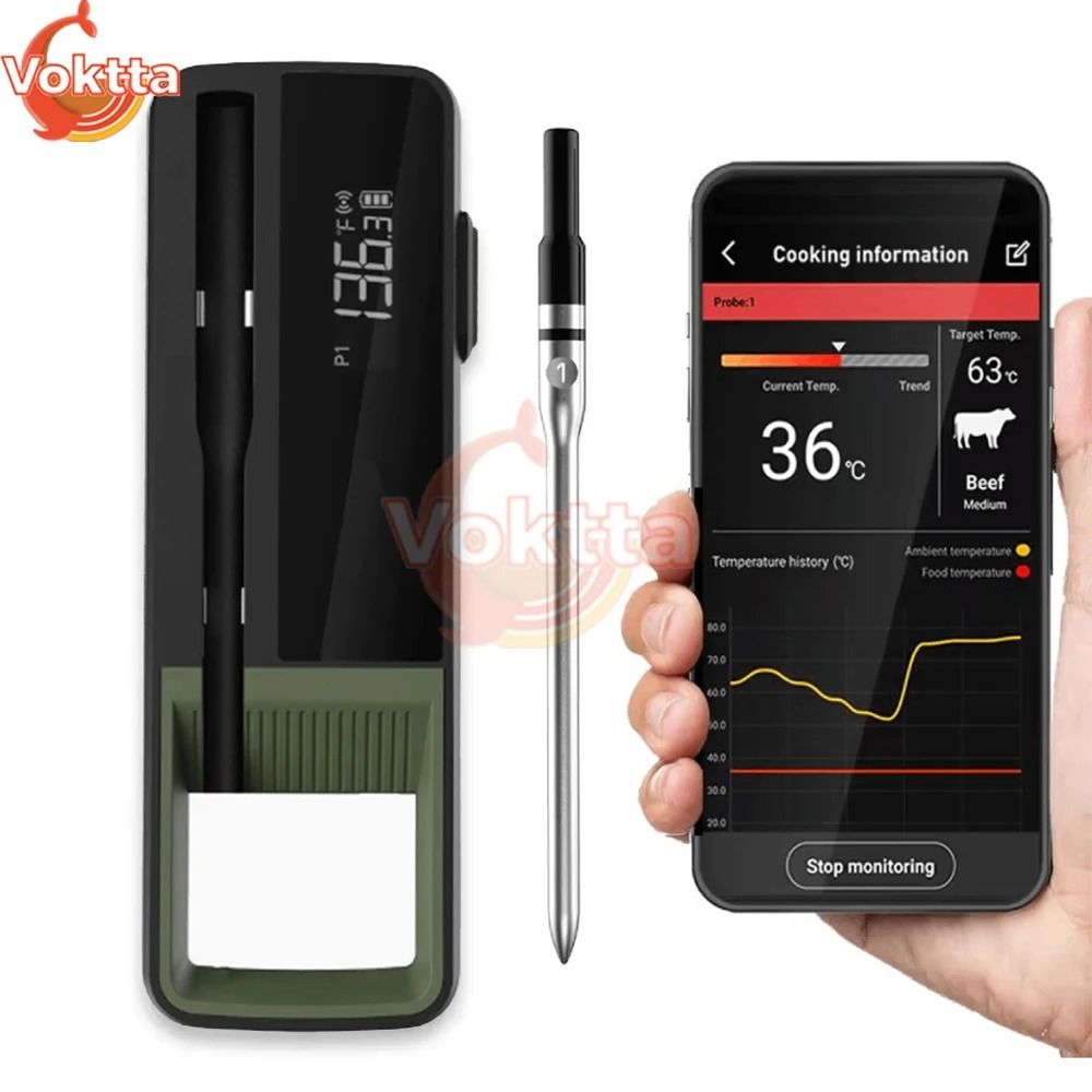 Wireless Bluetooth Food Thermometer With Waterproof Probe And App Control