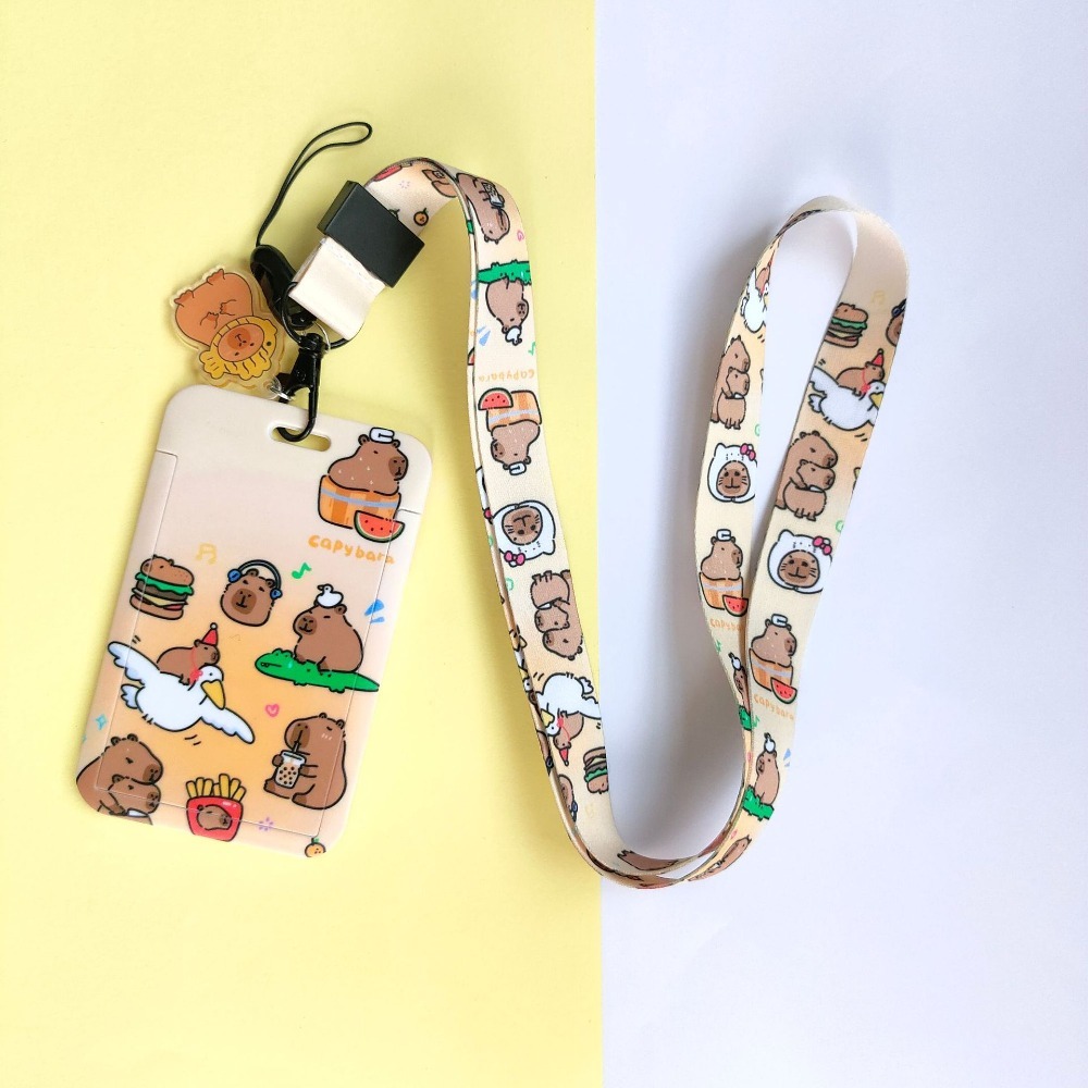 Cute New Capibala Cartoon Printing Slide Card Case, Waterproof ABS, Anti Loss Card Sleeve, Student Cute Card Holder