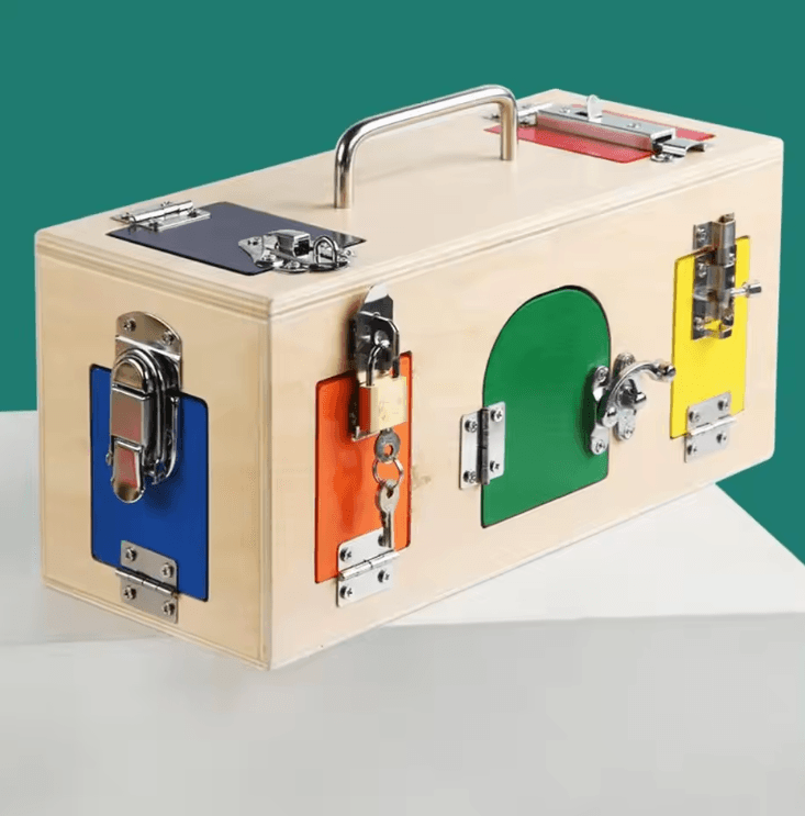 Wooden Busy Box Montessori Educational Material Lock Latch Box Early Educational Kids Toys Birthday Christmas Gift