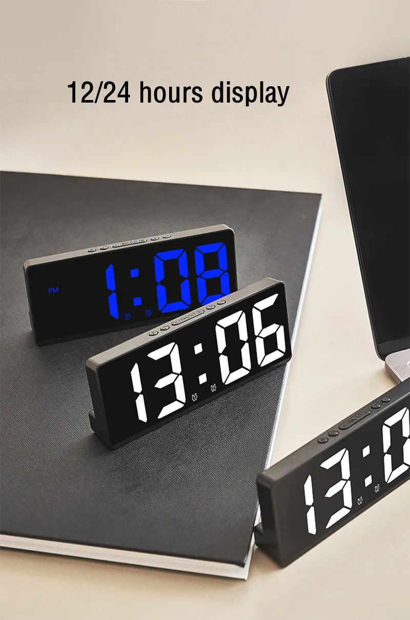 Voice Control Digital Alarm Clock with Temperature Display, Snooze & Night Mode, 12/24H Anti-Disturb Desktop Table Clock