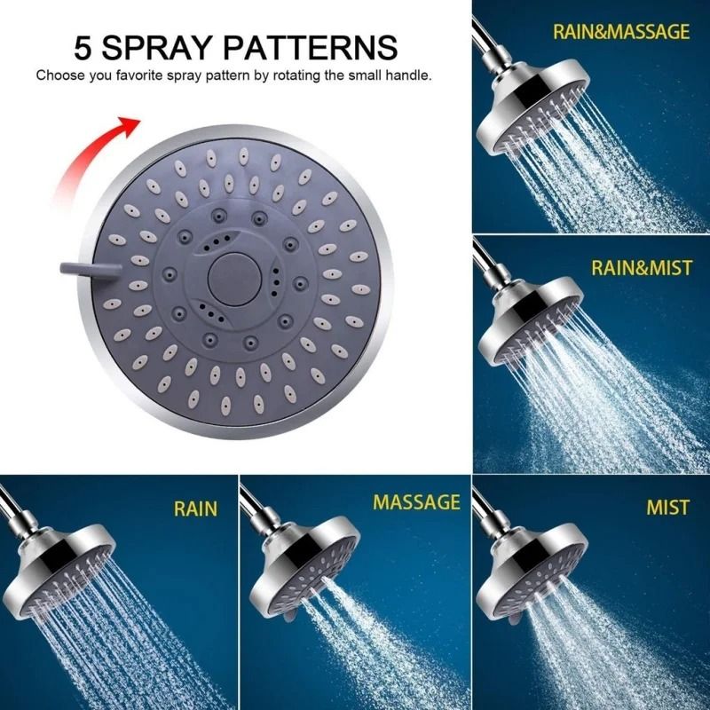 5 Mode High Pressure Fixed Shower Head 4 Inch Rain Sprayer