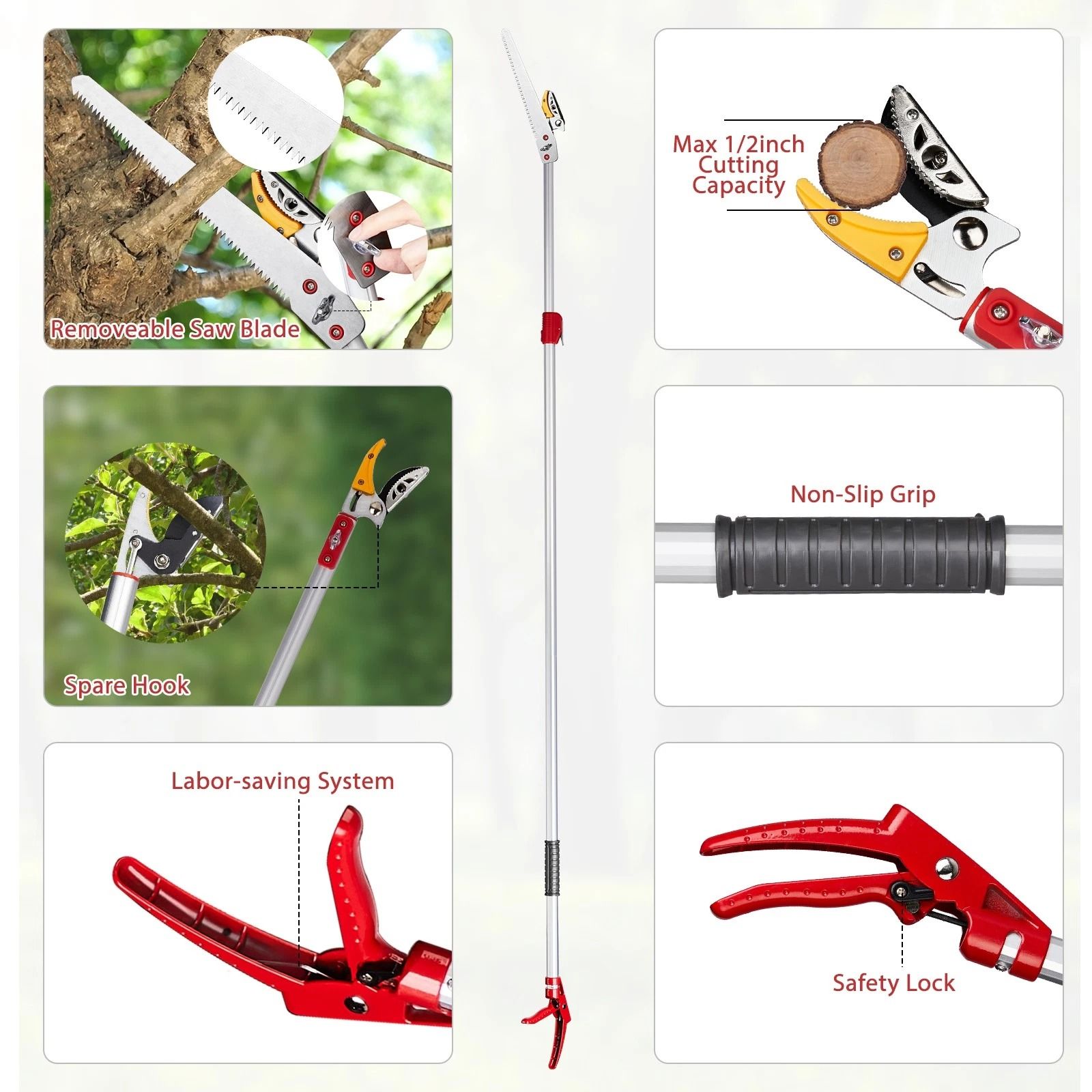 Telescopic Pole Pruner & Fruit Picker, Tree Branch Cutter, Adjustable & Lightweight