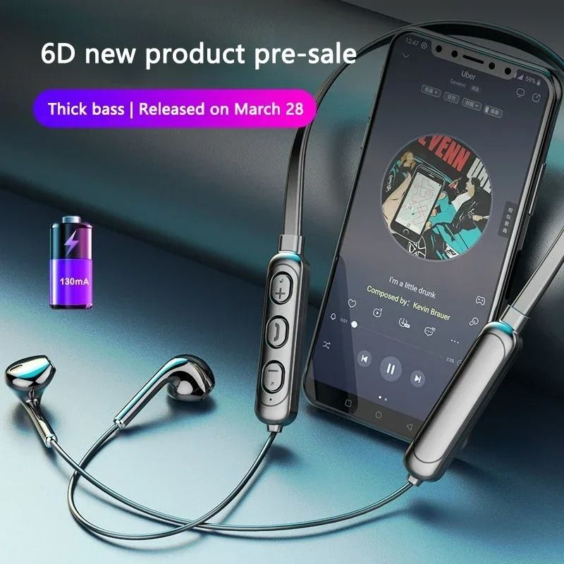 Universal Wireless Neck-Hanging Bluetooth 5.3 Stereo Headset with HD Mic and Rainproof Design