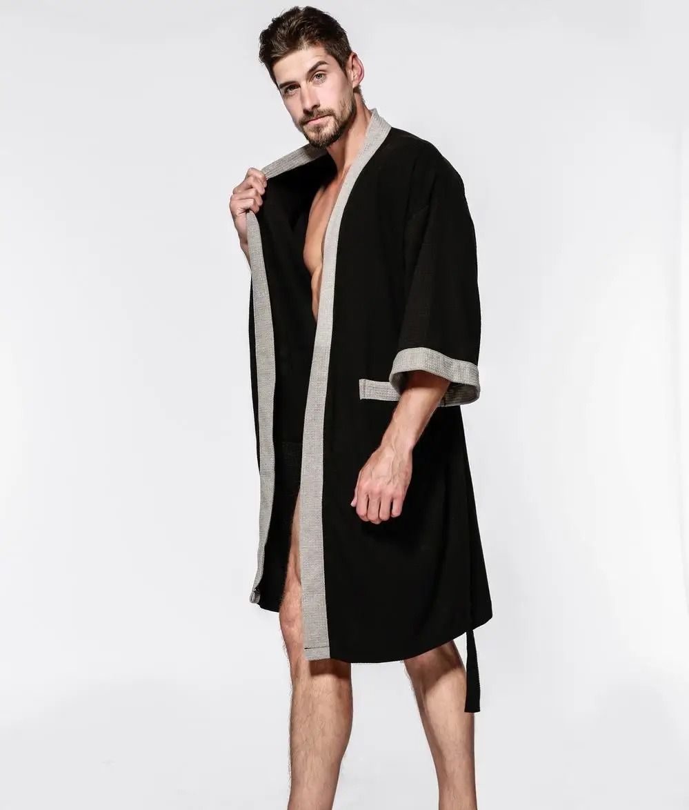 Mens & Womens Cotton Waffle Kimono Robe – Professional Couple's Sauna Yukata & Casual Home Wear