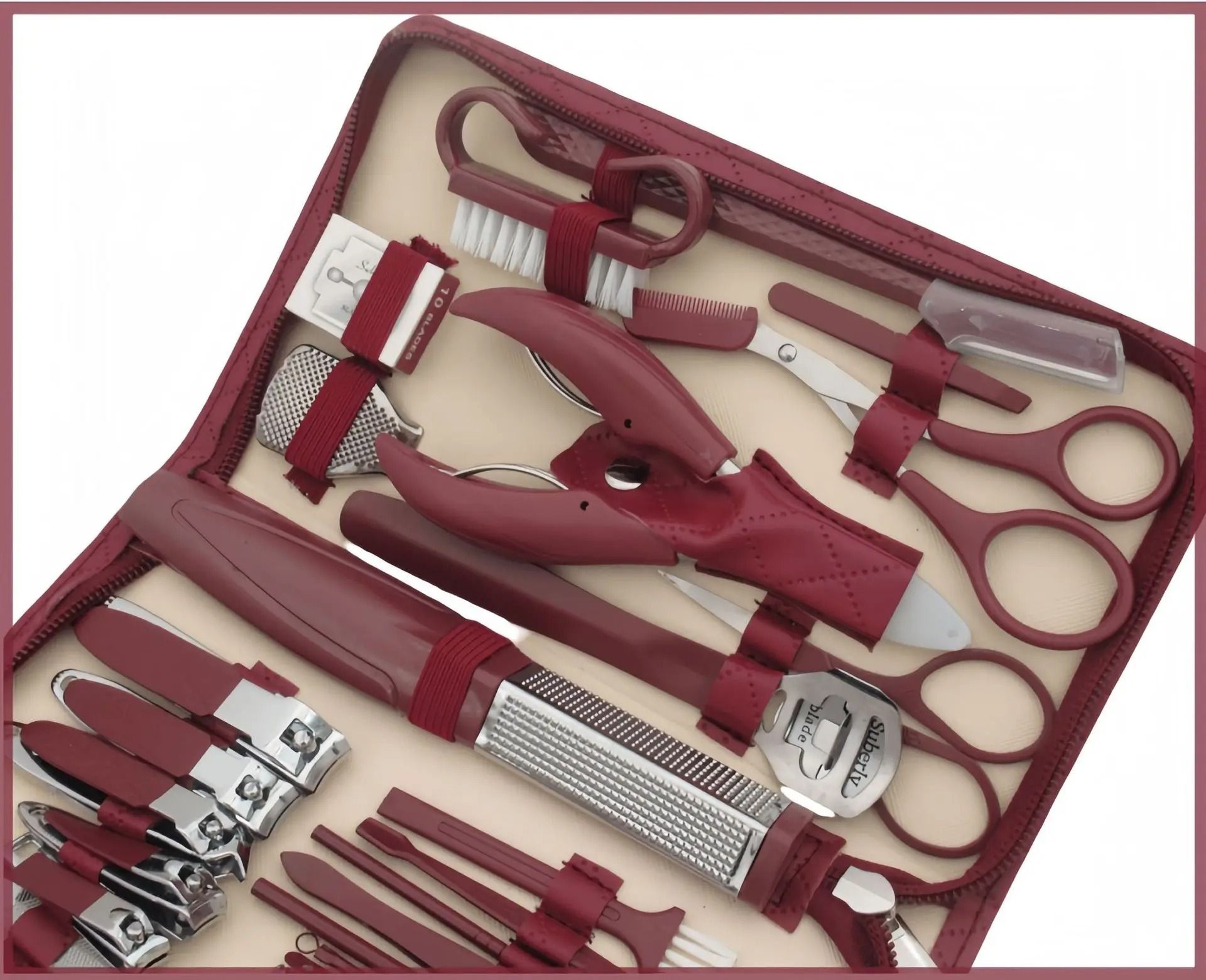 Stainless Steel Manicure & Grooming Kit – 10/42 Piece Set in Premium Zippered Leather Case