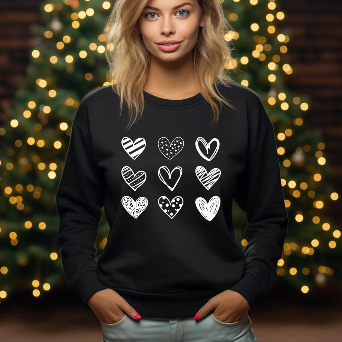 Nine Hearts Valentines Day Sweatshirt | Womens Cute Heart Crewneck Romantic Pullover