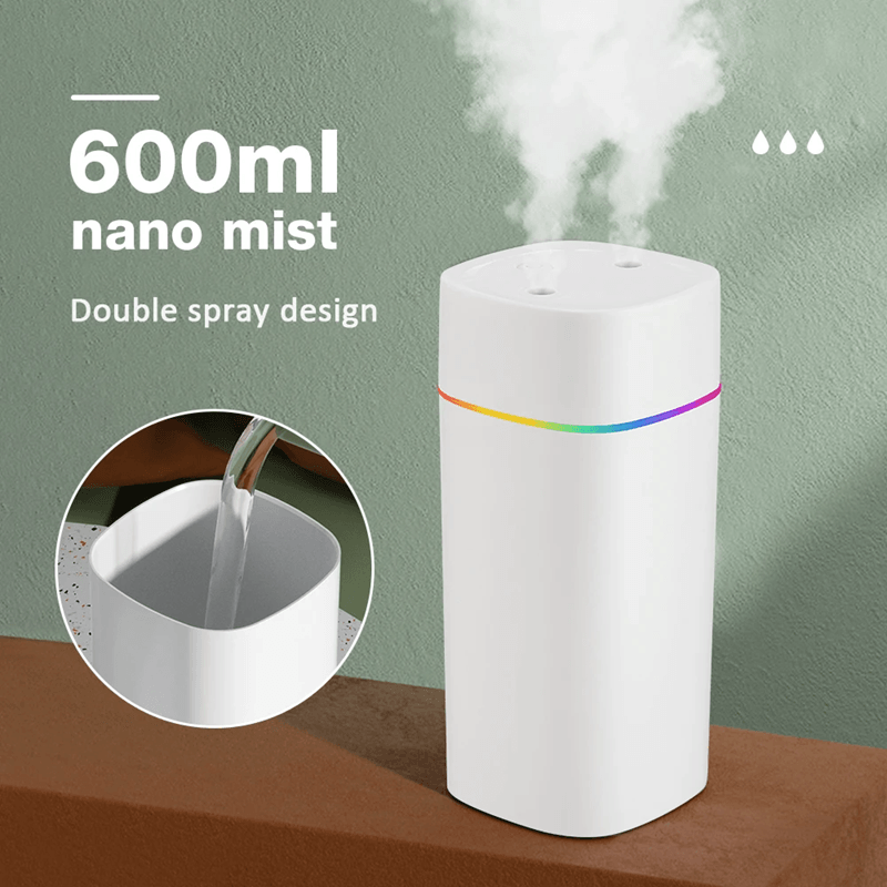 GlowMist 600ML USB Cool Mist Humidifier & Essential Oil Diffuser with Night Light