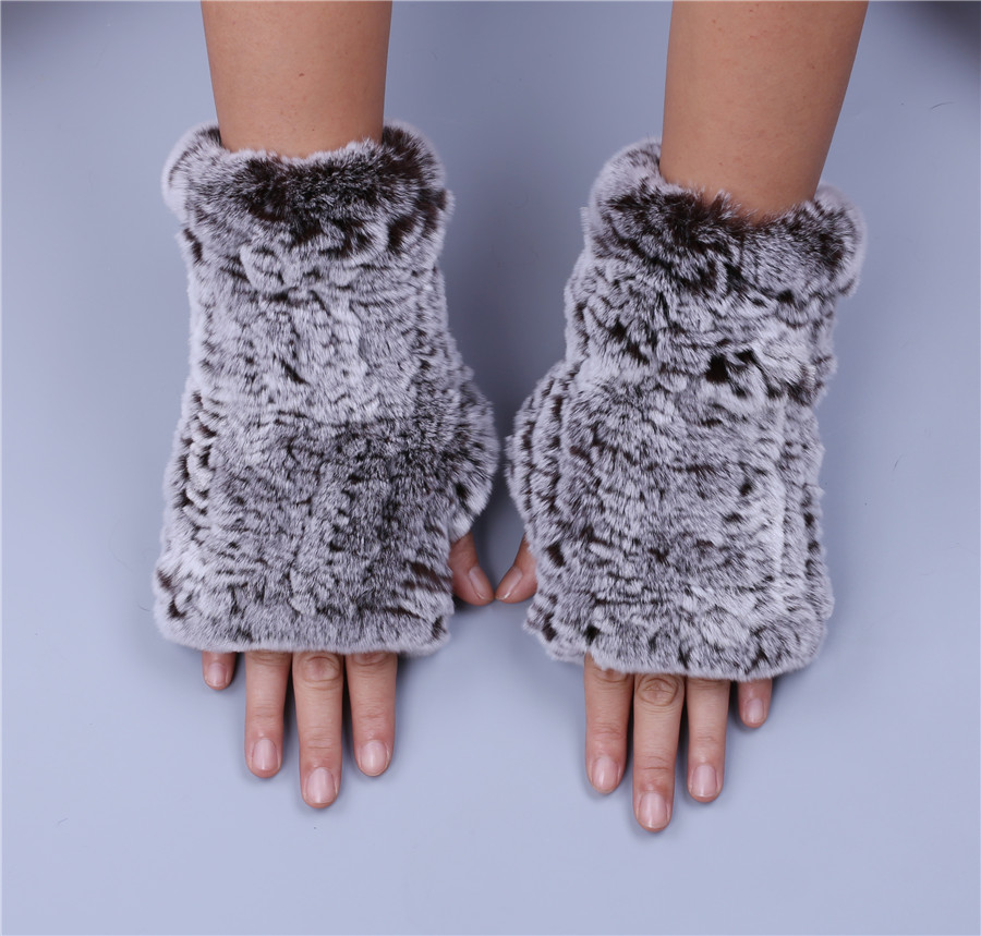 Fashion Real Rex Rabbit Fur Gloves, Womens Winter Finger less Mittens, Genuine Fur Wrist Warmers