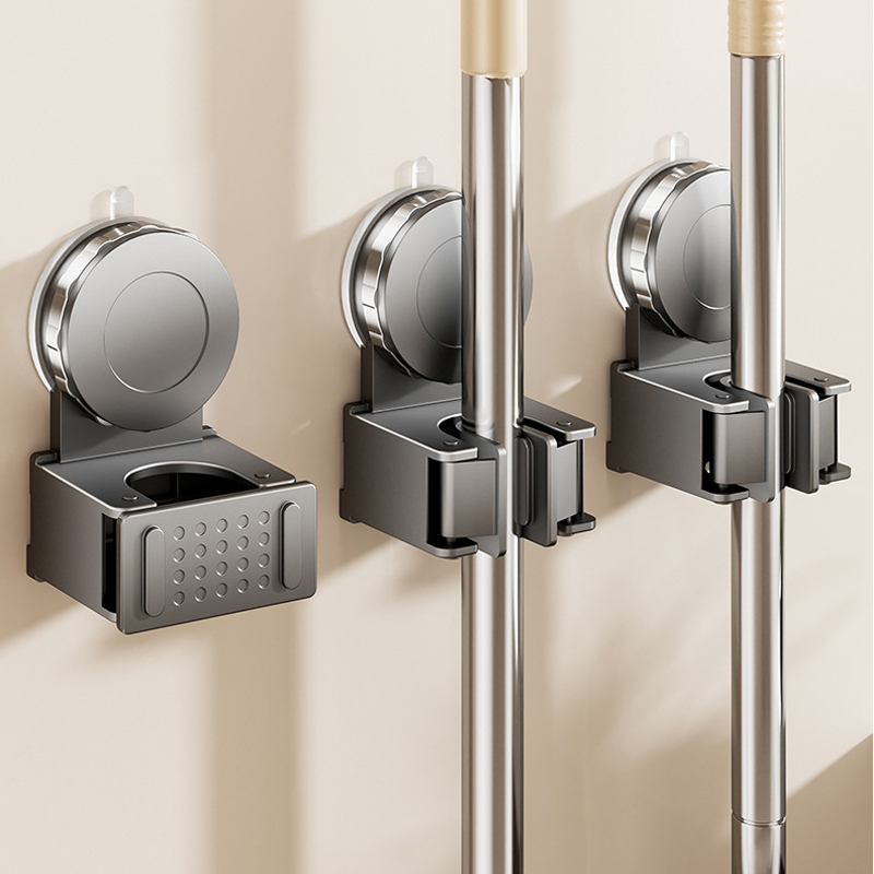 Wall-Mounted Suction Cup Mop Holder – Waterproof Broom & Brush Storage Rack for Kitchen & Bathroom