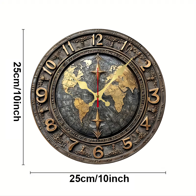 Vintage World Map Wooden Wall Clock Silent Decorative Round Home Decor