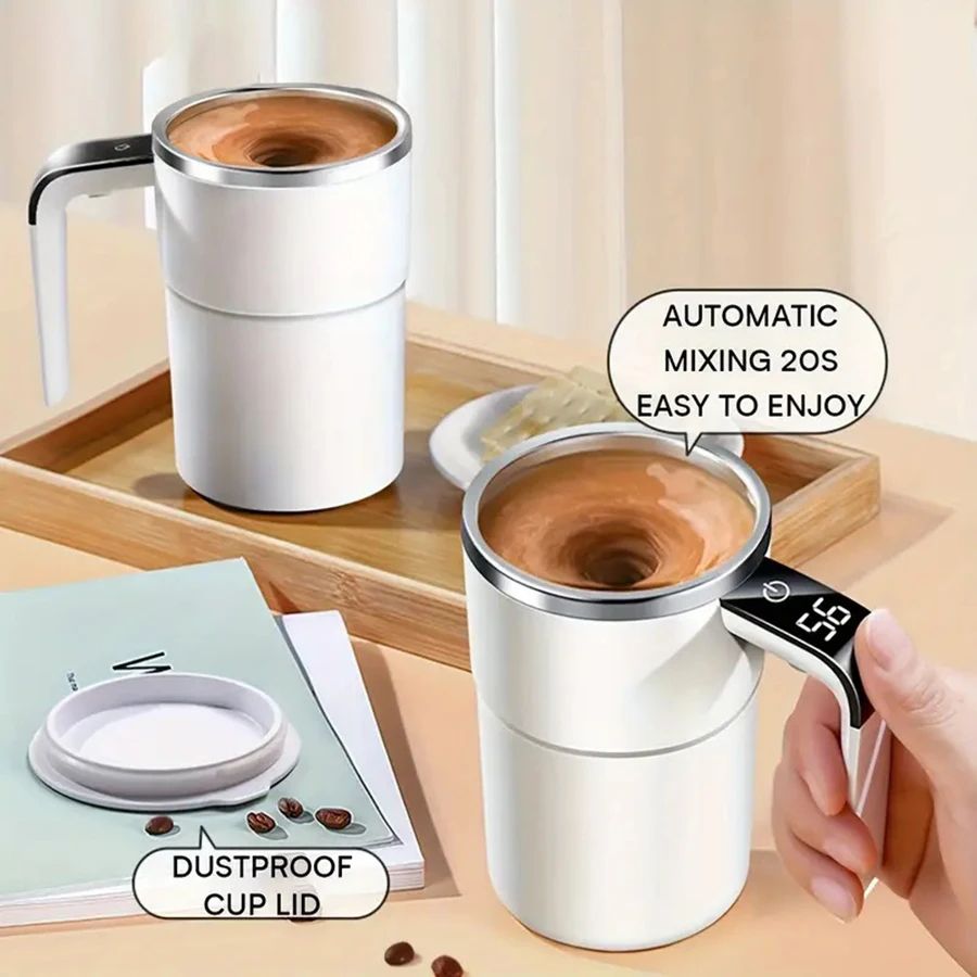 Rechargeable Self Stirring Mug with Digital Temperature Display and Magnetic Mixing