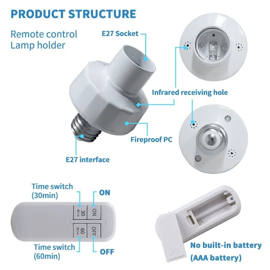Smart E27 remote light socket Timer Switch Lamp Holder with Wireless On Off Control 15m Range