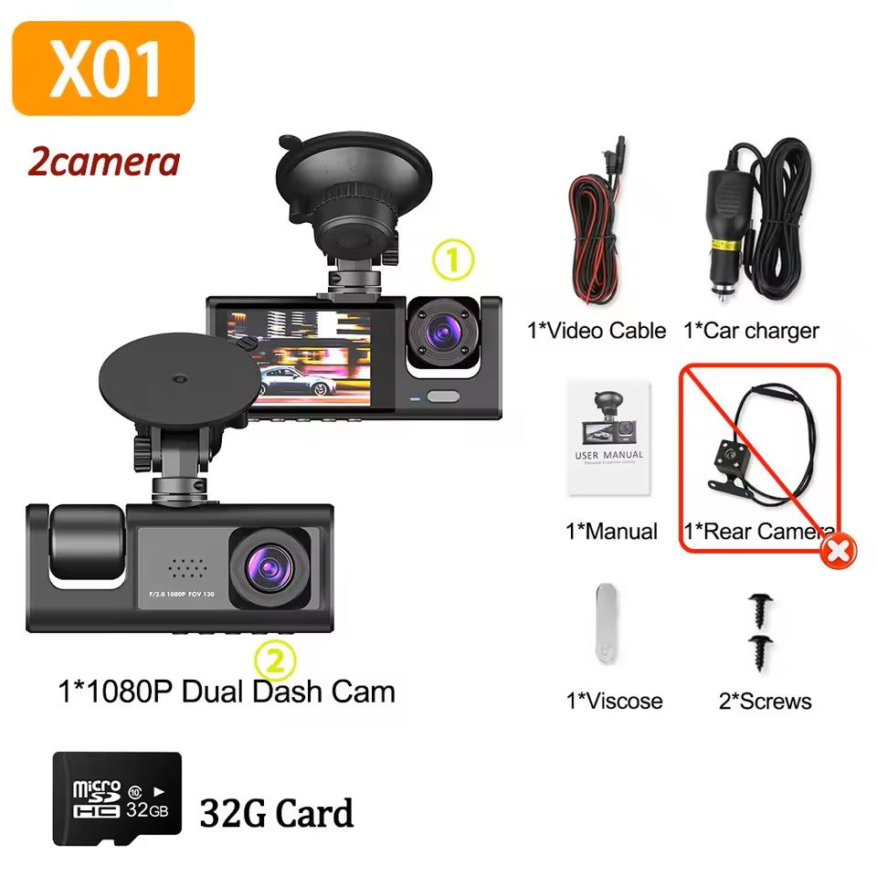1080P Car Dash Cam with Front and Rear Cameras and Night Vision